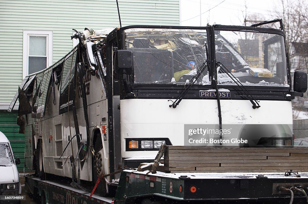 Charter Bus Crashes Into Overpass In Boston