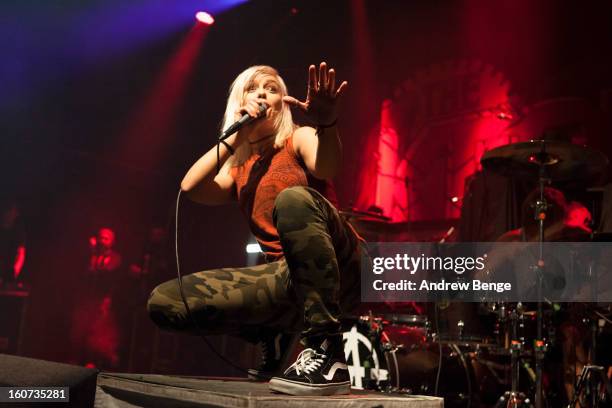 Jenna McDougall of Tonight Alive performs on stage as part of the Kerrang! Tour 2013 at Manchester Academy on February 4, 2013 in Manchester, England.