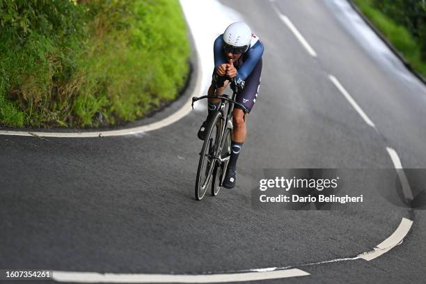 Andrew August of The United States sprints during the Men Junior Individual Time Trial a 22.8km race from Stirling to Stirling at the 96th UCI...