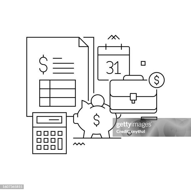 vector set of illustration tax calculation concept. line art style background design for web page, banner, poster, print etc. vector illustration. - financial planning vector stock illustrations