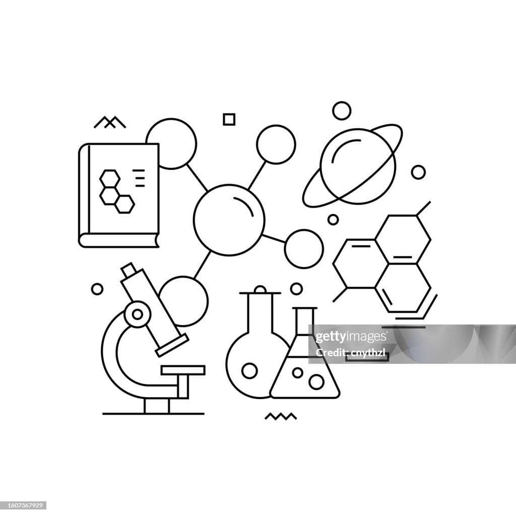 Vector Set Of Illustration Science Concept Line Art Style Background ...