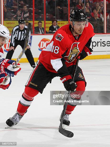 Jim O'Brien of the Ottawa Senators skates against the Montreal Canadiens on January 30, 2013 at Scotiabank Place in Ottawa, Ontario, Canada.