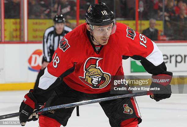 Jim O'Brien of the Ottawa Senators skates against the Montreal Canadiens on January 30, 2013 at Scotiabank Place in Ottawa, Ontario, Canada.