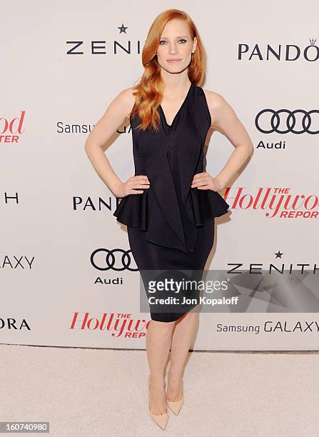 Actress Jessica Chastain arrives at The Hollywood Reporter Nominees' Night 2013 Celebrating 85th Annual Academy Award Nominees at Spago on February...