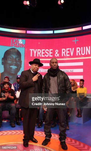 Rev Run and Tyrese visit BET's "106 & Park" at 106 & Park Studio on February 4, 2013 in New York City.
