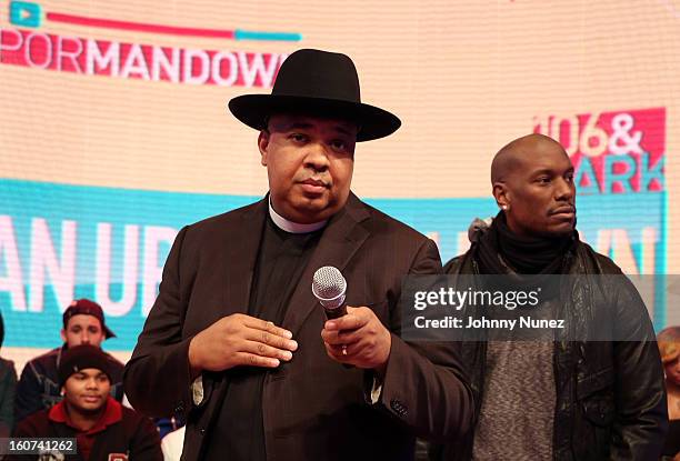 Rev Run and Tyrese visit BET's "106 & Park" at 106 & Park Studio on February 4, 2013 in New York City.