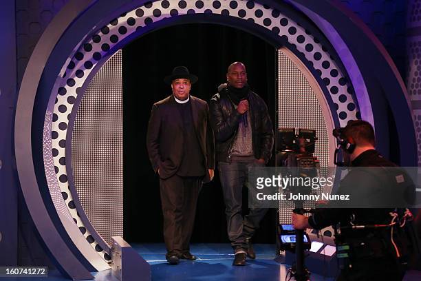 Rev Run and Tyrese visit BET's "106 & Park" at 106 & Park Studio on February 4, 2013 in New York City.