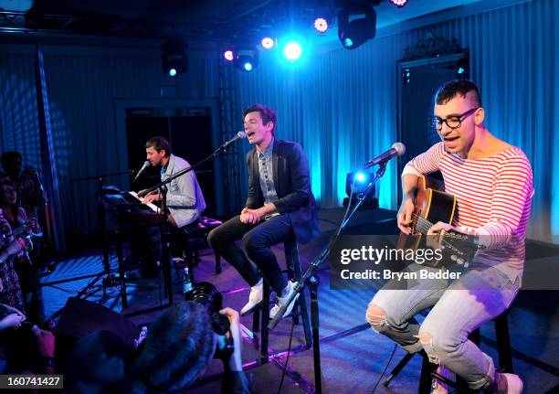 Musicians Andrew Dost, Nate Ruess, and Jack Antonoff of the band Fun. Perform a private concert to celebrate Delta Air Lines' Nonstop NYC challenge...