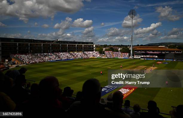 General view of play during the Metro Bank One Day Cup match between Somerset and Sussex at The Cooper Associates County Ground on August 11, 2023 in...