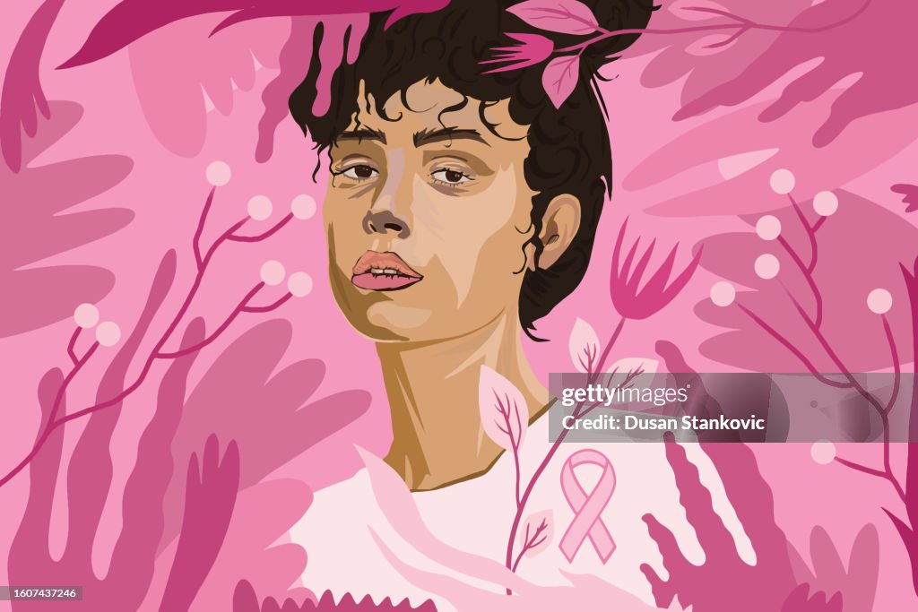Young woman spreading awareness for breast cancer