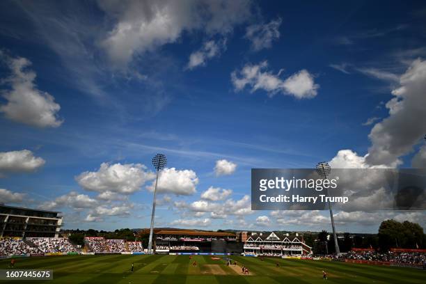 General view of play during the Metro Bank One Day Cup match between Somerset and Sussex at The Cooper Associates County Ground on August 11, 2023 in...