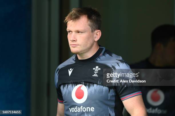 Nick Tompkins of Wales looks on during a training session at Twickenham Stadium on August 11, 2023 in London, England.