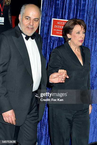 Serge Benaim and Roselyne Bachelot attend the 'Globes de Cristal 2013' Press Room at the Lido on February 4, 2013 in Paris, France.