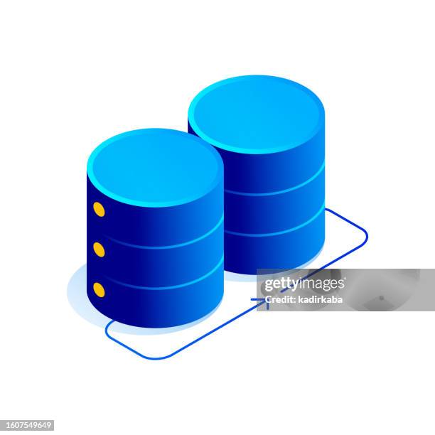 ilustraciones, imágenes clip art, dibujos animados e iconos de stock de ilustración vectorial de icono isométrico de migración de datos informáticos y diseño tridimensional. inteligencia artificial, cloud computing, descargas, hardware, red, base de datos. - base de datos