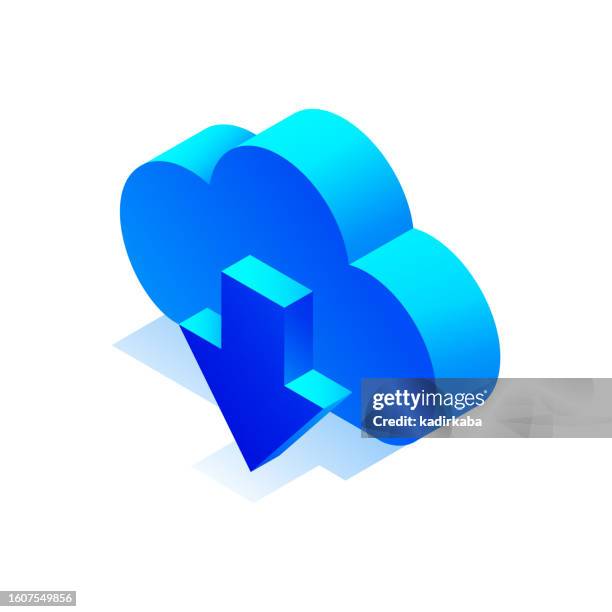 vector illustration of cloud download isometric icon and three dimensional design. artificial intelligence, cloud computing, downloading, hardware, network, database. - computer code isometric stock illustrations