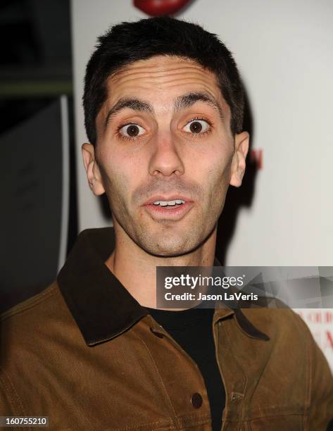 Nev Schulman attends the premiere of "A Glimpse Inside The Mind Of Charlie Swan III" at ArcLight Hollywood on February 4, 2013 in Hollywood,...