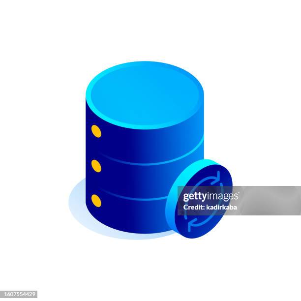 vector illustration of backup data isometric icon and three dimensional design. artificial intelligence, cloud computing, downloading, hardware, network, database. - computer code isometric stock illustrations