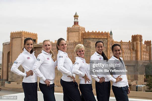 Laura Robson, Elena Baltacha, Johanna Konta, Judy Murray, Anne Keothavong and Heather Watson of Great Britain Fed Cup Team 1. Pose for a photoshoot...