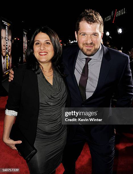 Producer Pam Abdy and director Seth Gordon arrive at the premiere of Universal Pictures' "Identity Thief" at the Village Theatre on February 4, 2013...