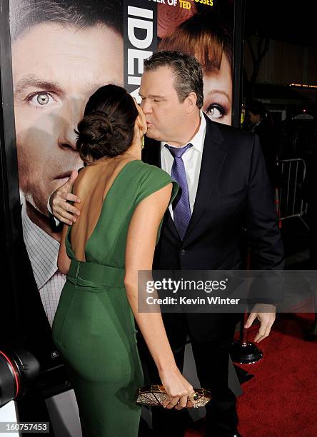 Actress Genesis Rodriguez and actor Eric Stonestreet arrive at the premiere of Universal Pictures' "Identity Thief" at the Village Theatre on...