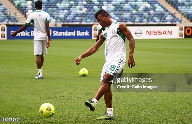 Ikechukwu Uche during a Nigeria training session at Moses Mabhida Stadium on Februay 05, 2013 in Durban, South Africa.