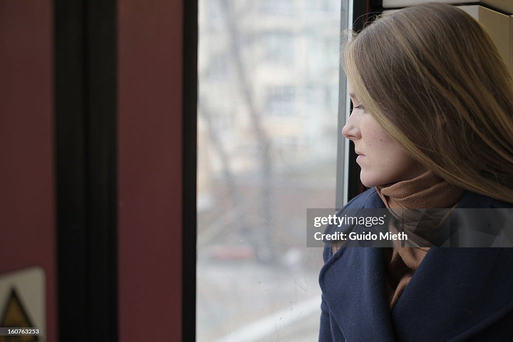 Portrait of a woman in metro.
