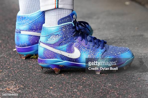 A detail view of the Nike cleats worn by Jazz Chisholm Jr. #2 of the  News Photo - Getty Images