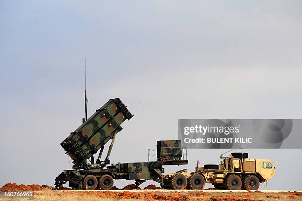 Patriot missile launcher system is pictured at a Turkish military base in Gaziantep on February 5, 2013. The United States, Germany and the...