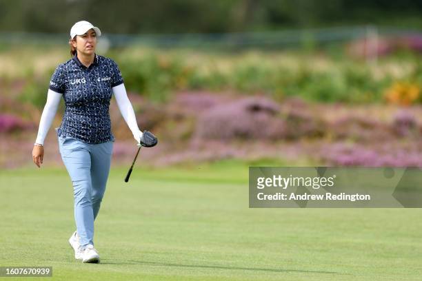 Marina Alex of the United States walking down 13th hole on Day Two of the AIG Women's Open at Walton Heath Golf Club on August 11, 2023 in Tadworth,...