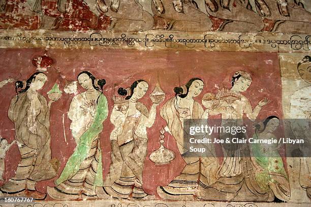 sulamani temple frescoes in bagan, burma - myanmar culture fotografías e imágenes de stock