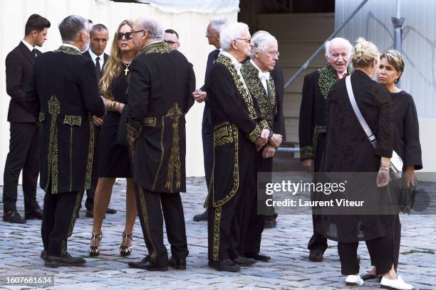 Marina Carrere D'Encausse and Maria Teresa de Luxembourg attend the funeral of the academician Helene Carrere D'Encausse at Eglise Saint-Germain on...