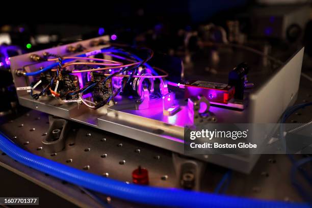 View of an active laser that manipulates atoms at QuEra Computing, a startup that makes quantum computers.