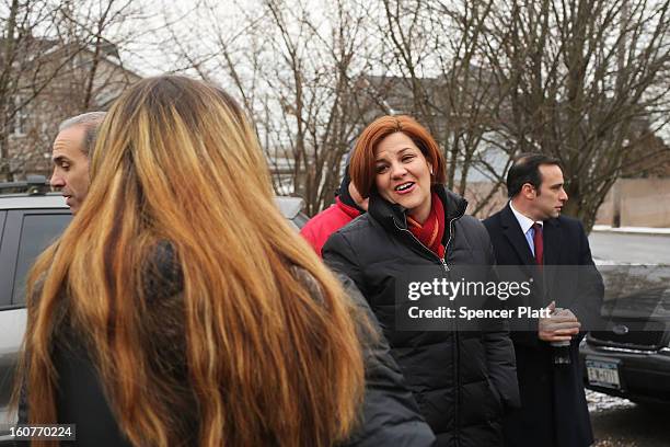 Staten Island residents and members of an Oakwood Beach homeowners association speak with City Council Speaker Christine Quinn in their heavily flood...