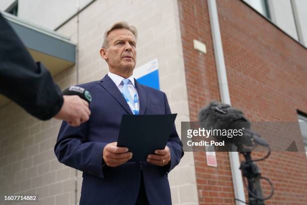 The medical director at Countess of Chester Hospital, Dr Nigel Scawn, reads a statement outside the hospital after nurse Lucy Letby was found guilty...