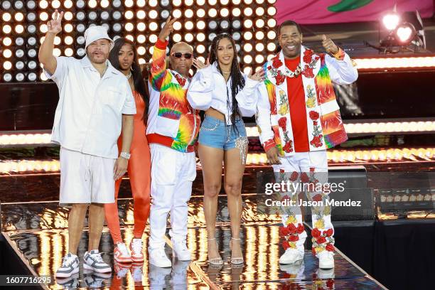 Fat Joe, Remy Ma, Spliff Star, BIA and Busta Rhymes perform on ABC's "Good Morning America" at Rumsey Playfield, Central Park on August 11, 2023 in...