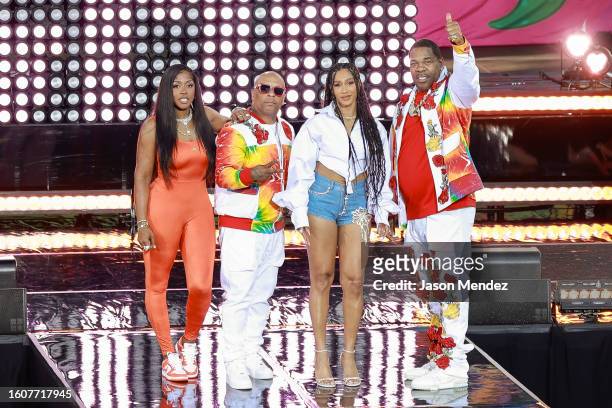Remy Ma, Spliff Star, BIA and Busta Rhymes perform on ABC's "Good Morning America" at Rumsey Playfield, Central Park on August 11, 2023 in New York...