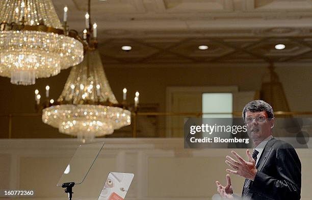 Thorsten Heins, chief executive officer of BlackBerry, speaks during an event at the Empire Club of Canada in Toronto, Ontario, Canada, on Tuesday,...