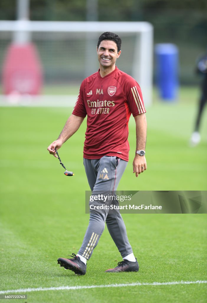Arsenal Training Arsenal manager Mikel Arteta during a training session at London ...