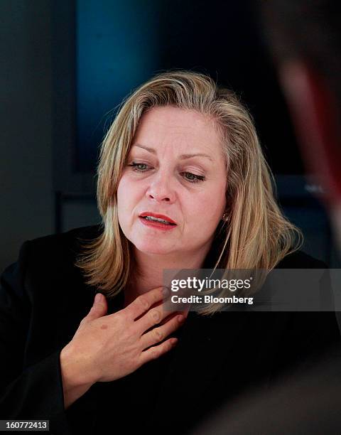 Linda Hasenfratz, chief executive officer of Linamar Corp., speaks during an interview in Toronto, Ontario, Canada, on Tuesday, Feb. 5, 2013. Linamar...