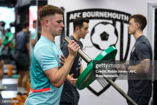 New signing Alex Scott McAllister of Bournemouth trains during a gym session at Vitality Stadium on August 11, 2023 in Bournemouth, England.