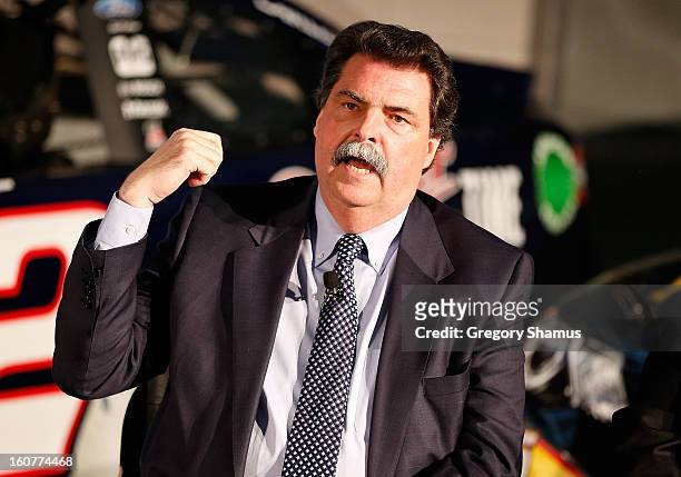 Mike Helton, NASCAR president talks during a breakfast roundtable discussion featuring the Gen-6 car and presented by Sunoco on February 5, 2013 at...