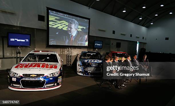 Breakfast roundtable discussion takes place in front of the National Guard/Diet Mountain Dew Chevrolet driven by Dale Earnhardt Jr. On February 5,...