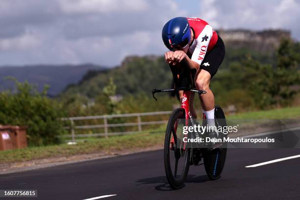 Stefan Kung of Switzerland sprints during the Men Elite Individual Time Trial a 47.8km race from Stirling to Stirling at the 96th UCI Cycling World...