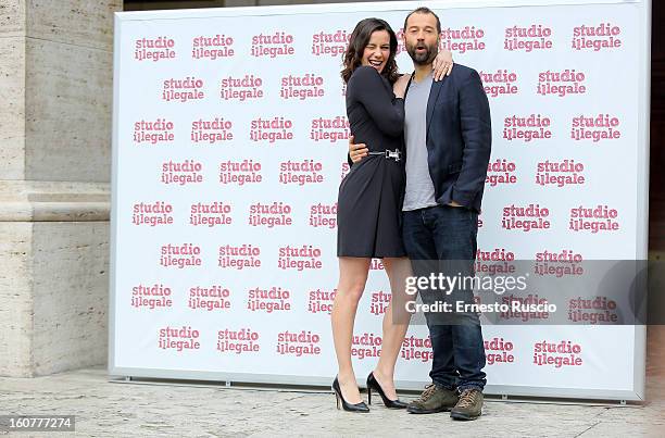 Zoe Felix and Fabio Volo attend the 'Studio Illegale' photocall at Tree Bar on February 5, 2013 in Rome, Italy.