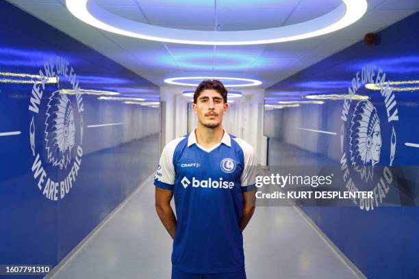 Gent's new player Omri Gandelman poses after signing a contract with Belgian soccer team KAA Gent, Friday 18 August 2023 in Gent. BELGA PHOTO KURT...