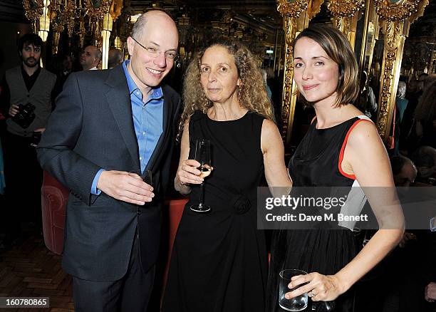 Alain de Botton, Evelyn Stern and Charlotte de Botton attend a reception hosted by Sir David Chipperfield to celebrate the awarding of the RIBA Royal...