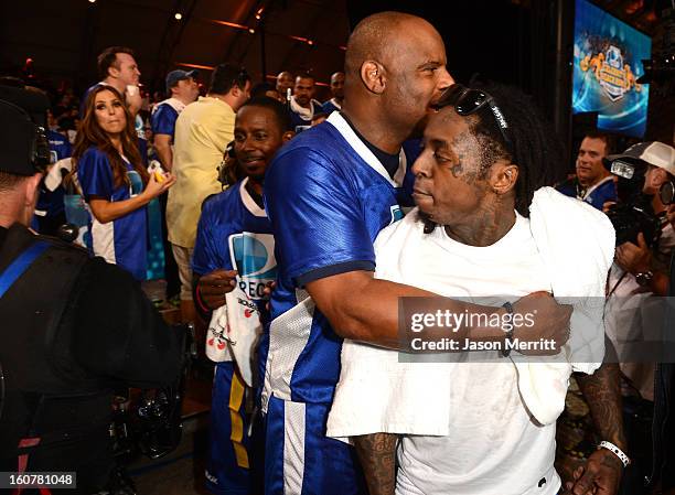 Rapper Lil Wayne attends DIRECTV'S Seventh Annual Celebrity Beach Bowl at DTV SuperFan Stadium at Mardi Gras World on February 2, 2013 in New...