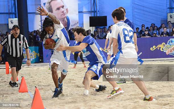 Rapper Lil Wayne attends DIRECTV'S Seventh Annual Celebrity Beach Bowl at DTV SuperFan Stadium at Mardi Gras World on February 2, 2013 in New...