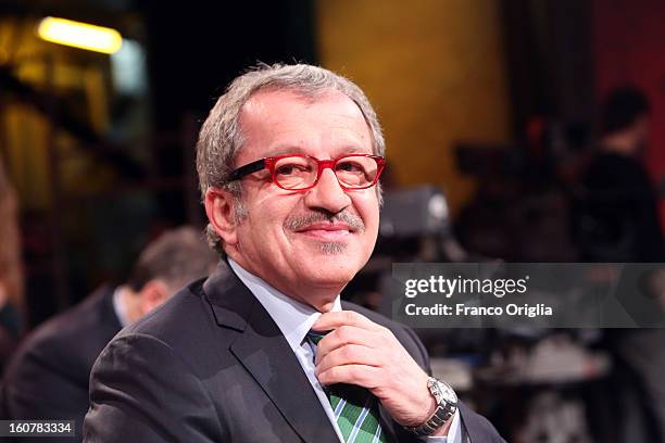 Roberto Maroni, Northern League Party Secretary, attends 'Ballaro' TV talk show on February 5, 2013 in Rome, Italy. National Elections in Italy are...