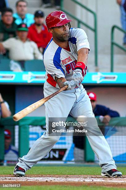 Ramon Castro of Puerto Rico in action during a match between Puerto Rico and Venezuela as part of the Caribbean Series 2013 at Sonora Stadium on...